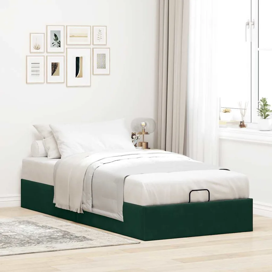 Cadre de lit ottoman sans matelas vert foncé 90x200 cm velours - 3