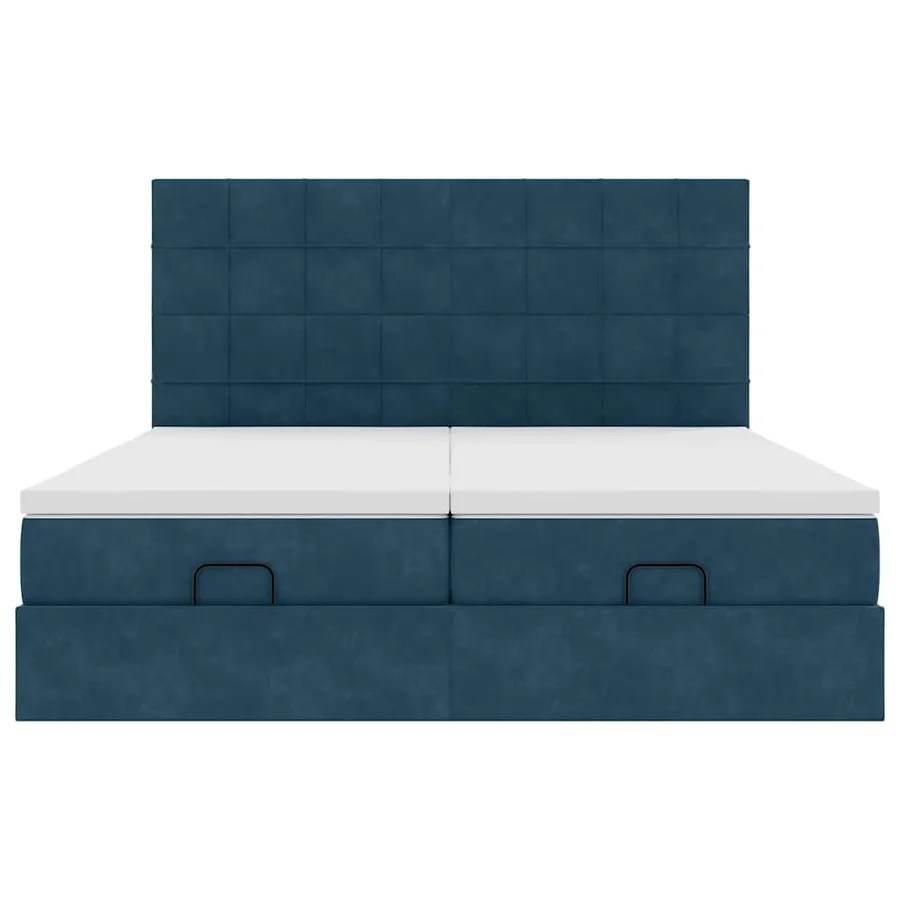 Cadre de lit ottoman avec matelas bleu foncé 200x200 cm velours - 7