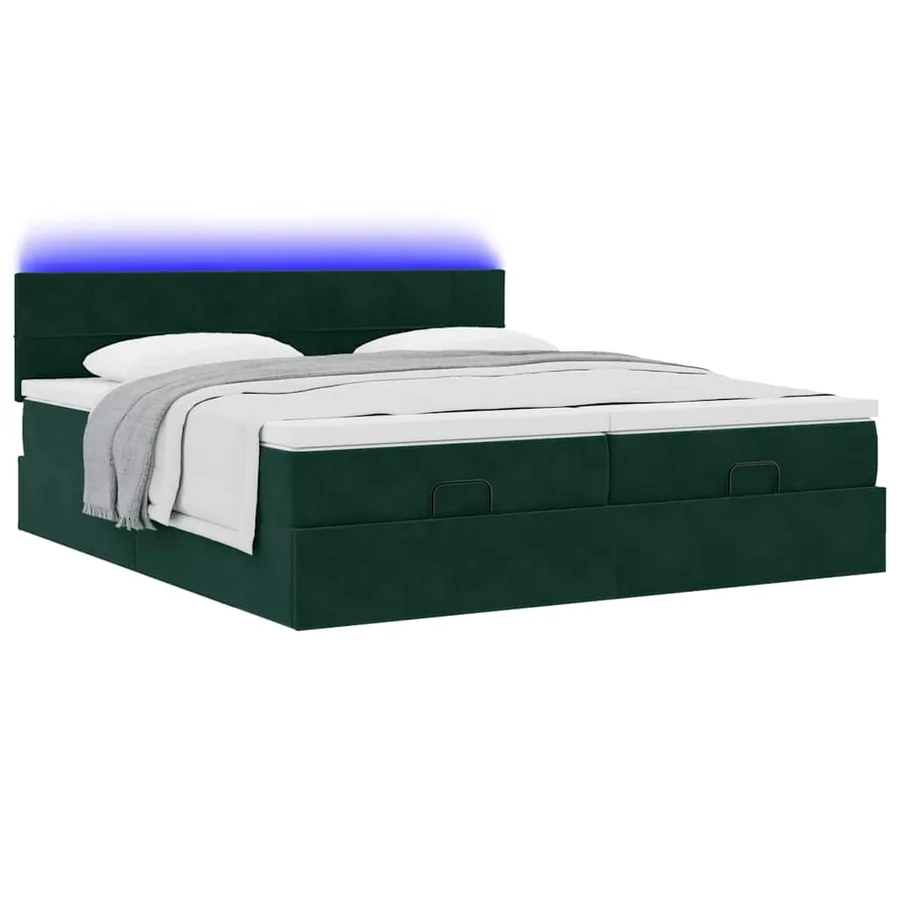Cadre de lit ottoman avec matelas vert foncé 180x200cm velours - 6