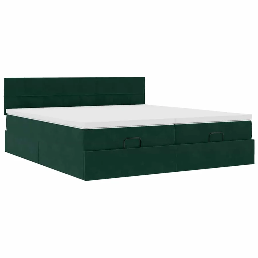 Cadre de lit ottoman avec matelas vert foncé 180x200cm velours - 7