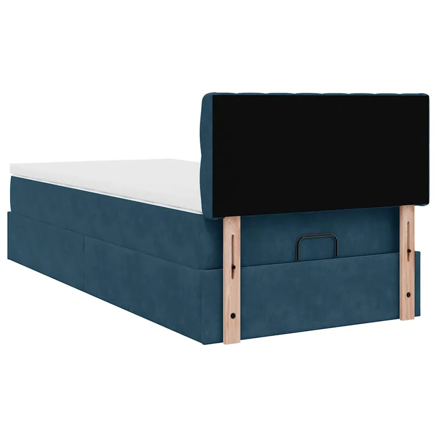 Cadre de lit ottoman avec matelas bleu foncé 100x200 cm velours - 11