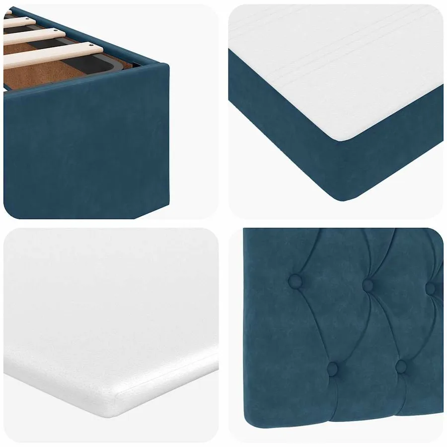Cadre de lit ottoman avec matelas bleu foncé 100x200 cm velours - 13