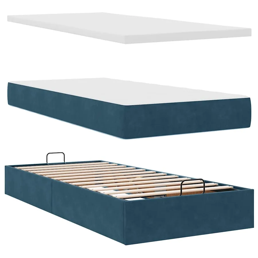 Cadre de lit ottoman avec matelas bleu foncé 100x200 cm velours - 12
