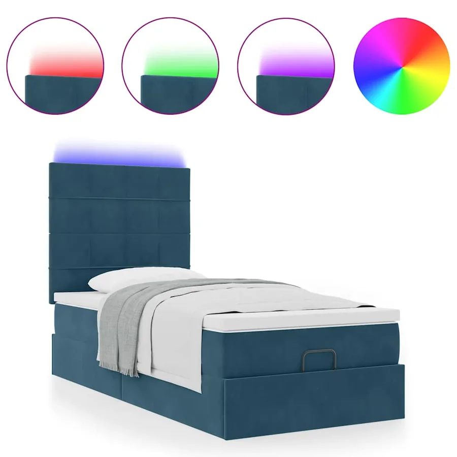 Cadre de lit ottoman avec matelas bleu foncé 100x200 cm velours - 5