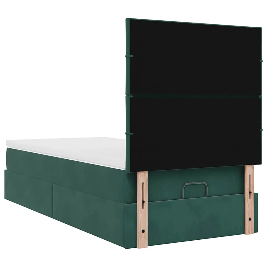 Cadre de lit ottoman avec matelas vert foncé 90x200 cm velours - 10