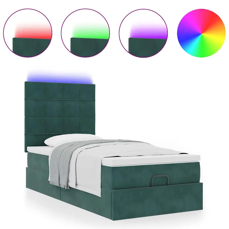 Cadre de lit ottoman avec matelas vert foncé 90x200 cm velours - 5