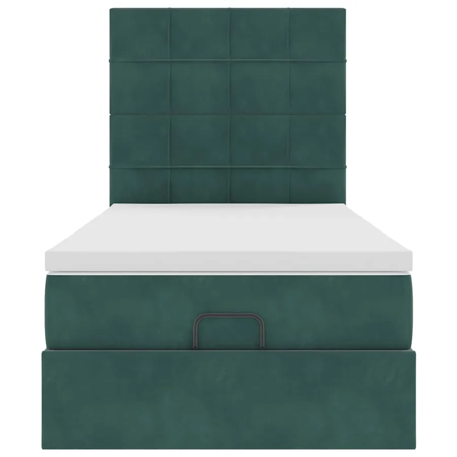 Cadre de lit ottoman avec matelas vert foncé 90x200 cm velours - 8