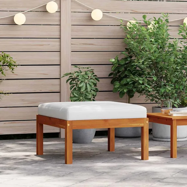 Repose-pied de jardin avec coussin Bois d'acacia massif