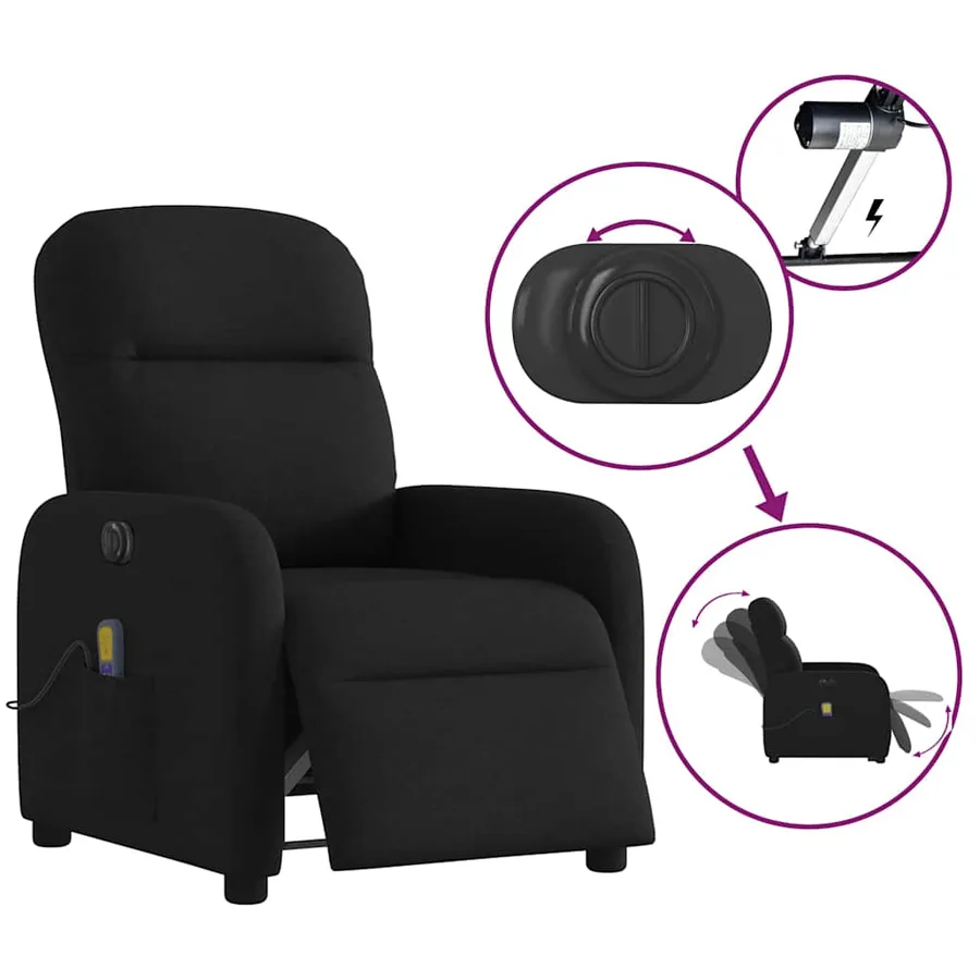 Fauteuil de massage inclinable électrique Noir Tissu - 10