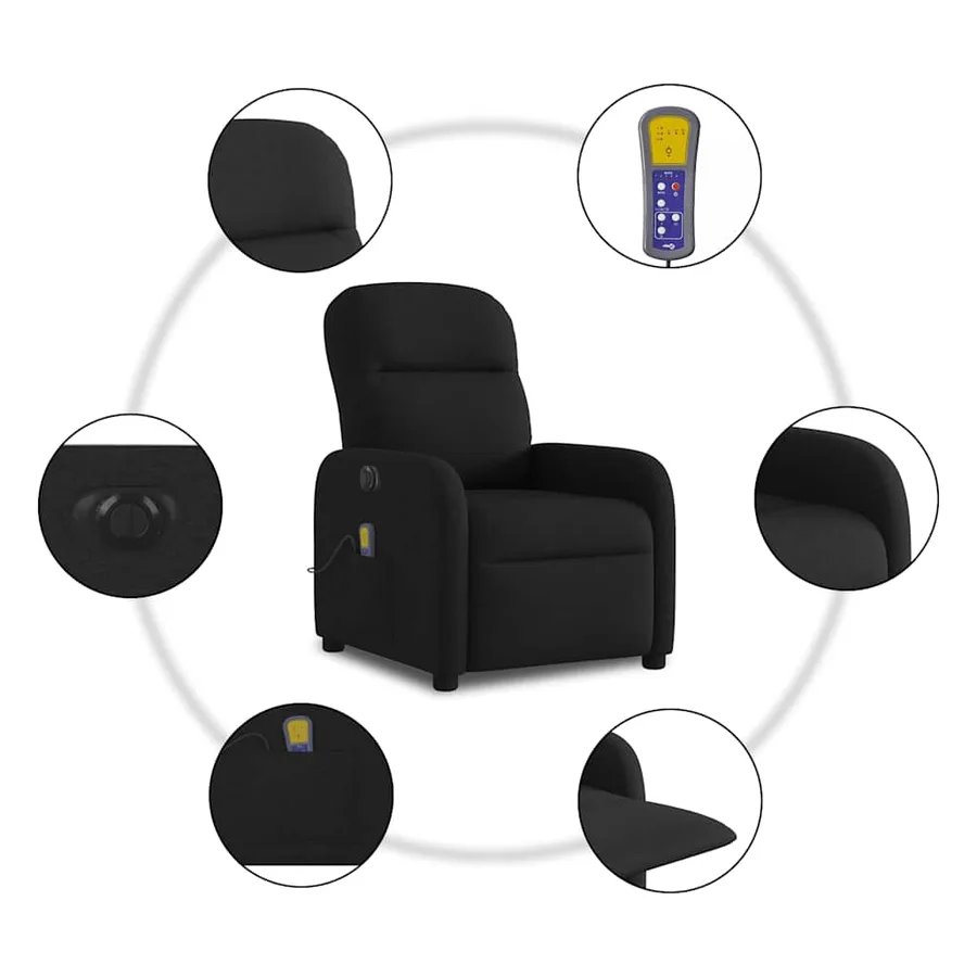 Fauteuil de massage inclinable électrique Noir Tissu - 11