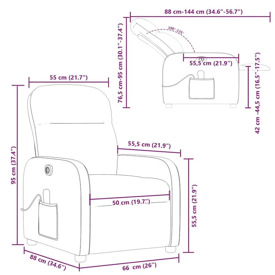 Fauteuil de massage inclinable électrique Noir Tissu - 17