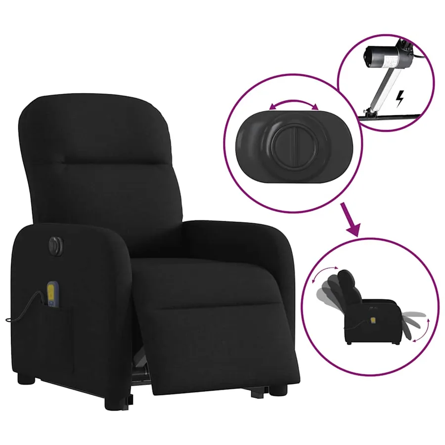 Fauteuil inclinable de massage électrique Noir Tissu - 10