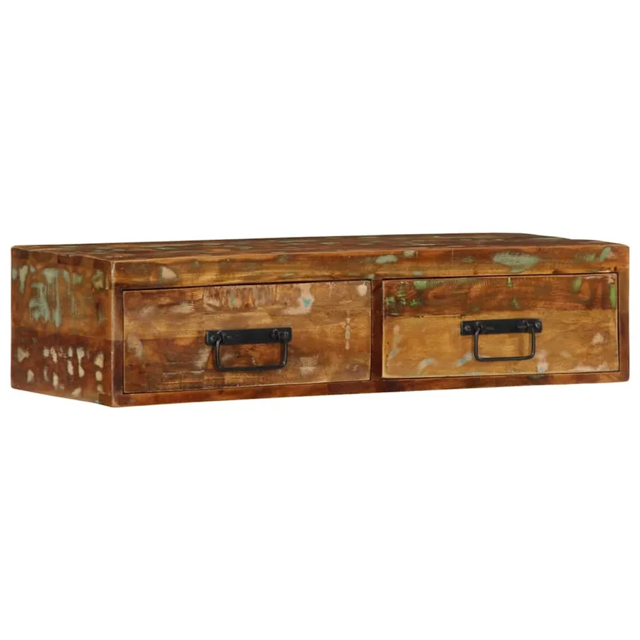 Meuble TV mural 80x30x19 cm bois massif de récupération - 3