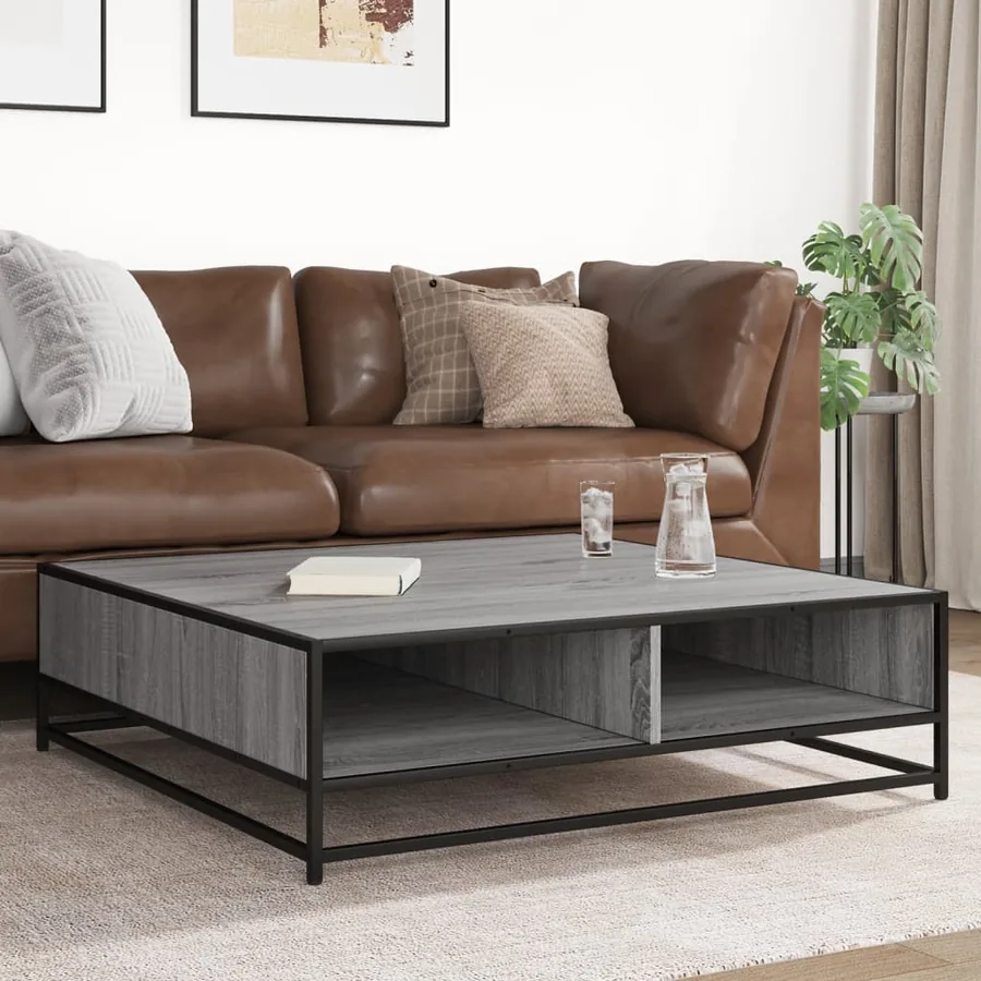 Table basse sonoma gris 100x100x30cm bois d'ingénierie et métal - 3