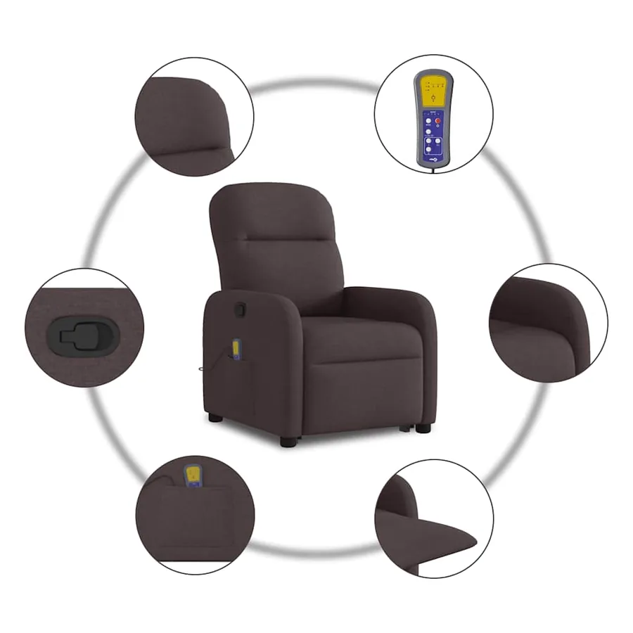 Fauteuil inclinable de massage Marron foncé Tissu - 10