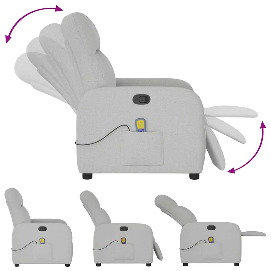 Fauteuil de massage inclinable gris nuage tissu - 7