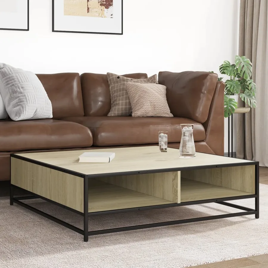 Table basse chêne sonoma 100x100x30 cm bois d'ingénierie/métal - 3