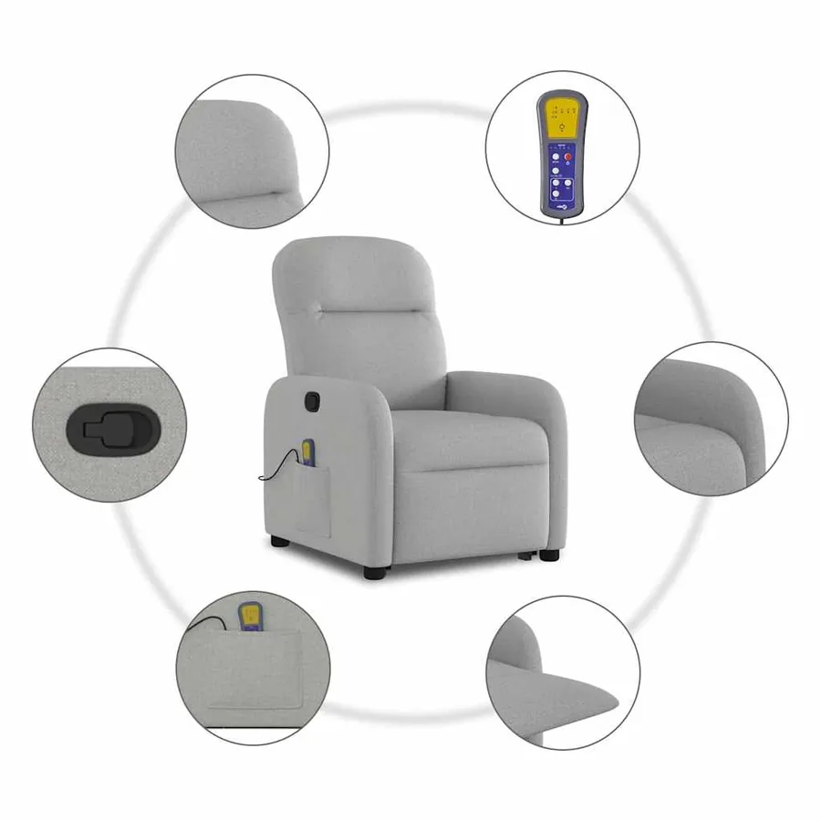 Fauteuil de massage inclinable gris nuage tissu - 10