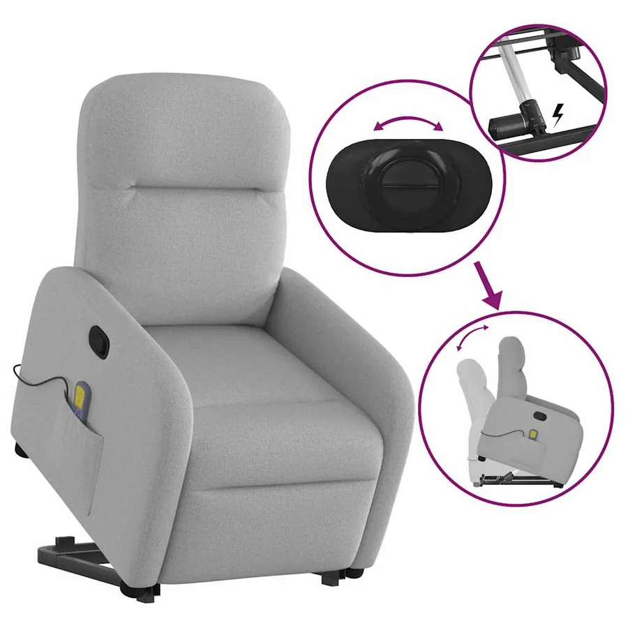 Fauteuil de massage inclinable gris nuage tissu - 9