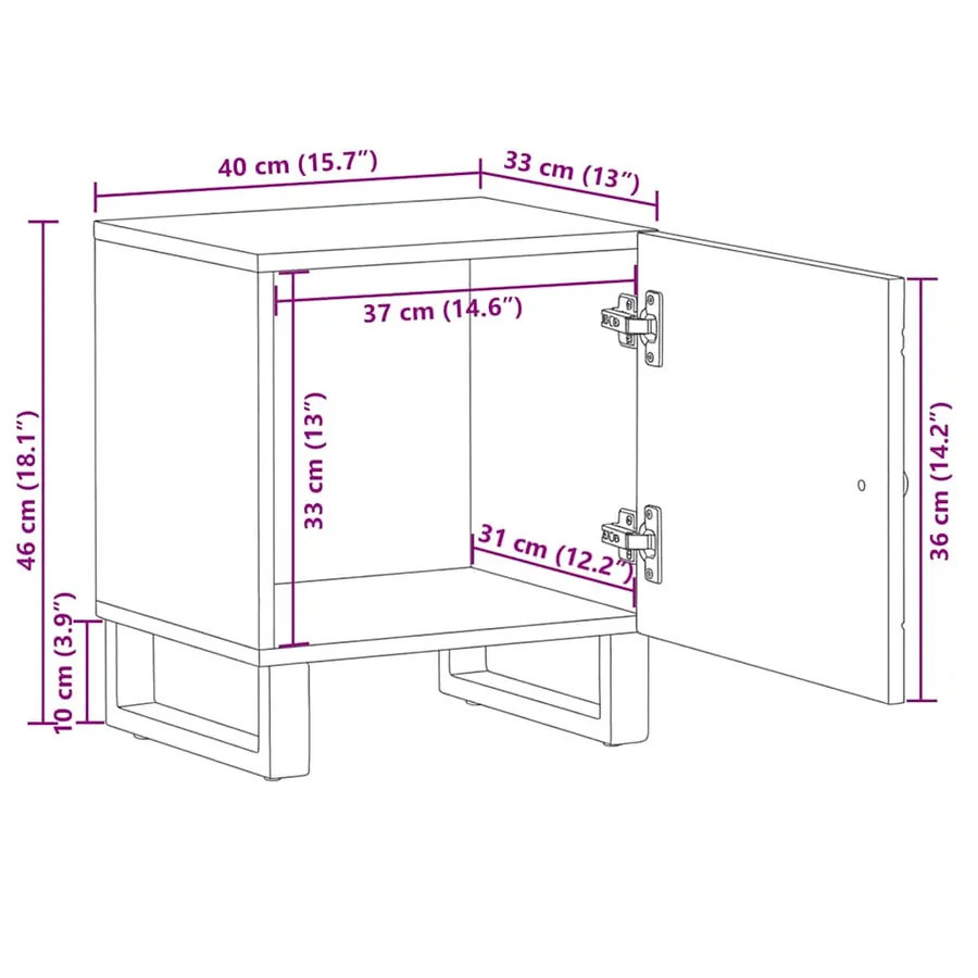 Table de chevet noir 40x33x46 cm bois de manguier solide - 12