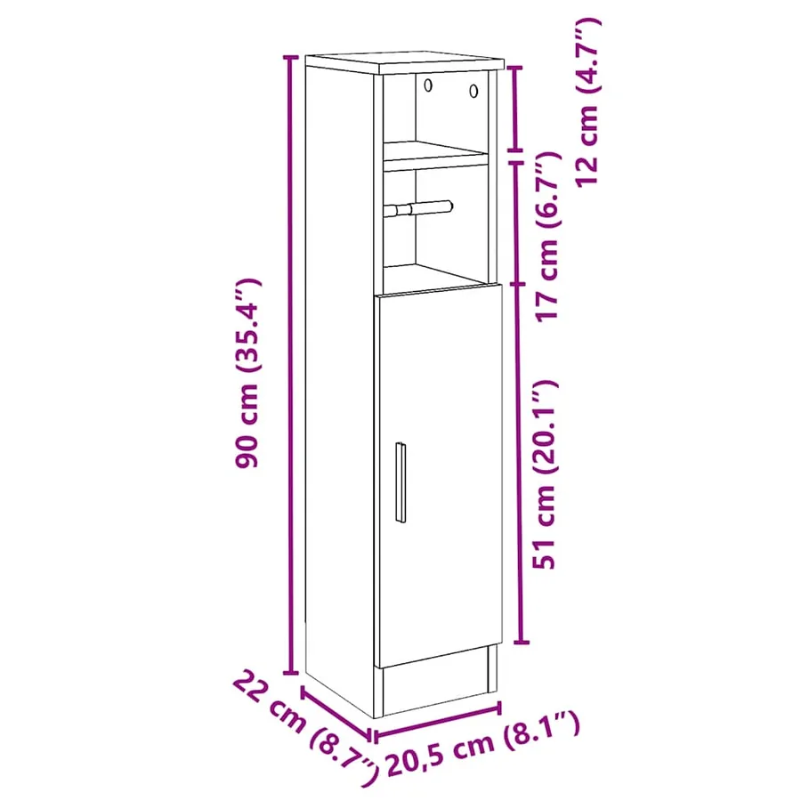 Meuble de salle de bain avec porte-rouleau chêne sonoma - 12