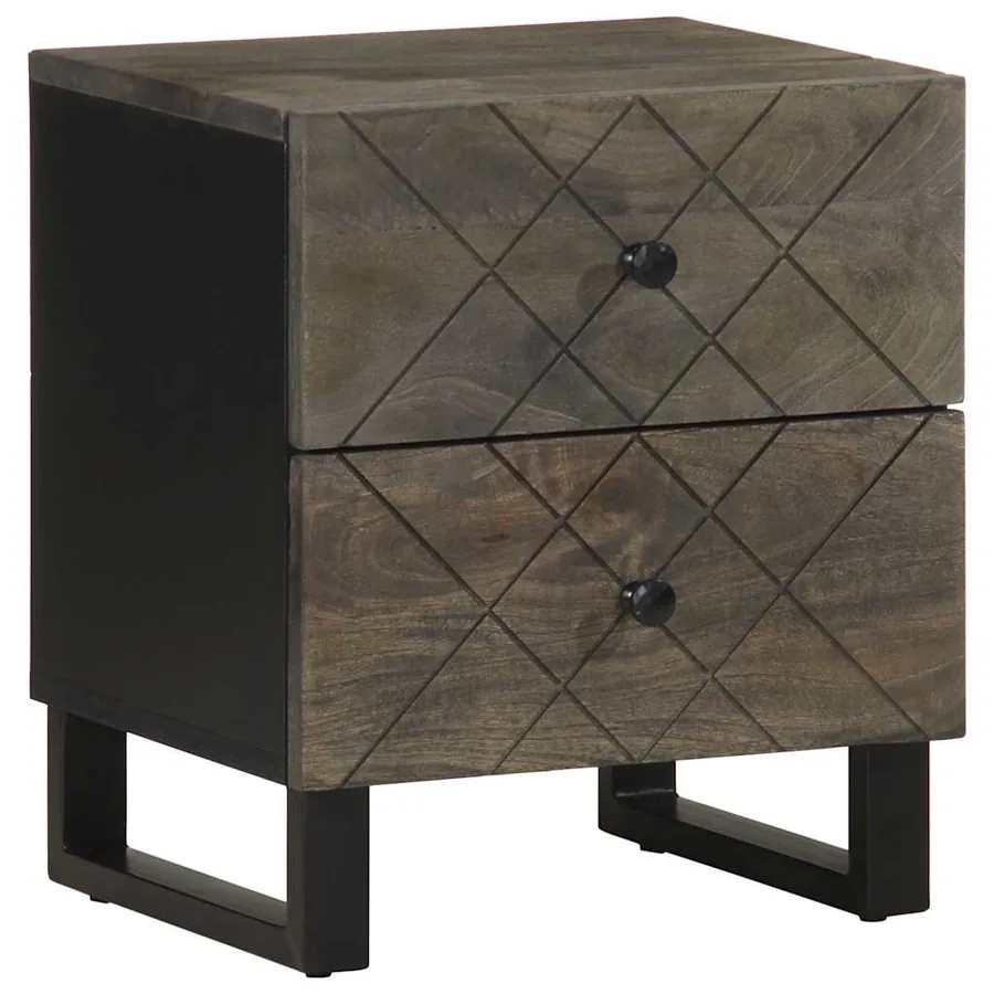 Table de chevet noir 40x33x46 cm bois de manguier solide