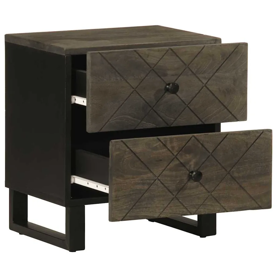 Table de chevet noir 40x33x46 cm bois de manguier solide - 2