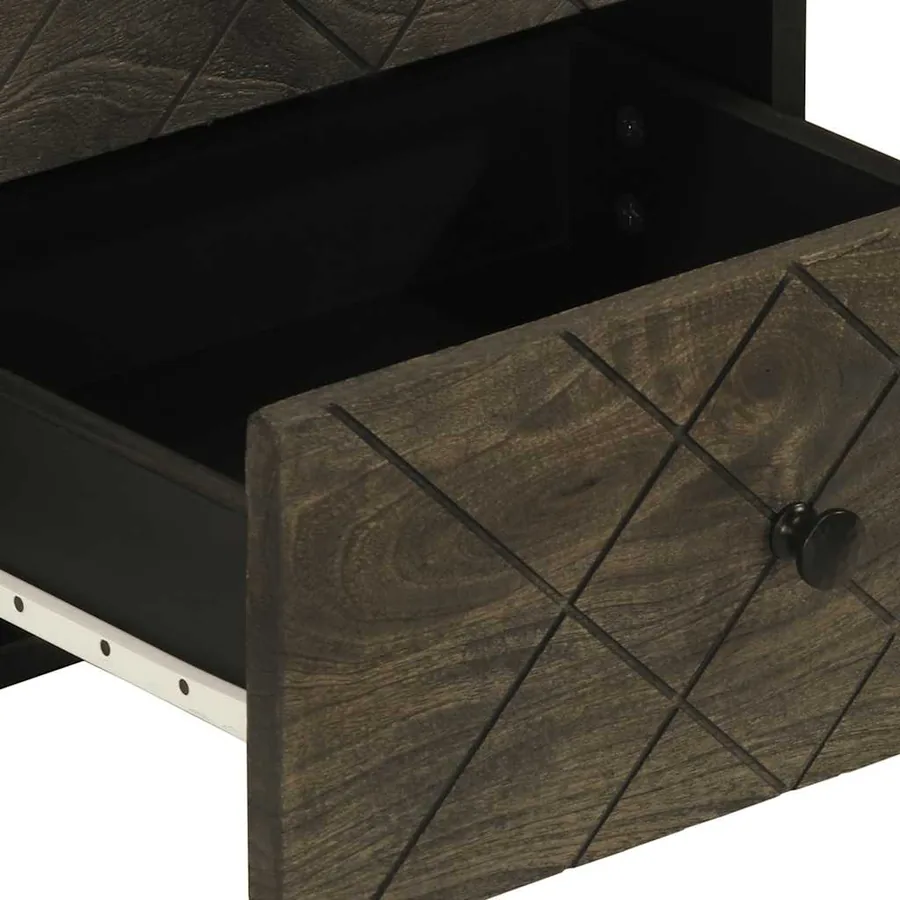 Table de chevet noir 40x33x46 cm bois de manguier solide - 7