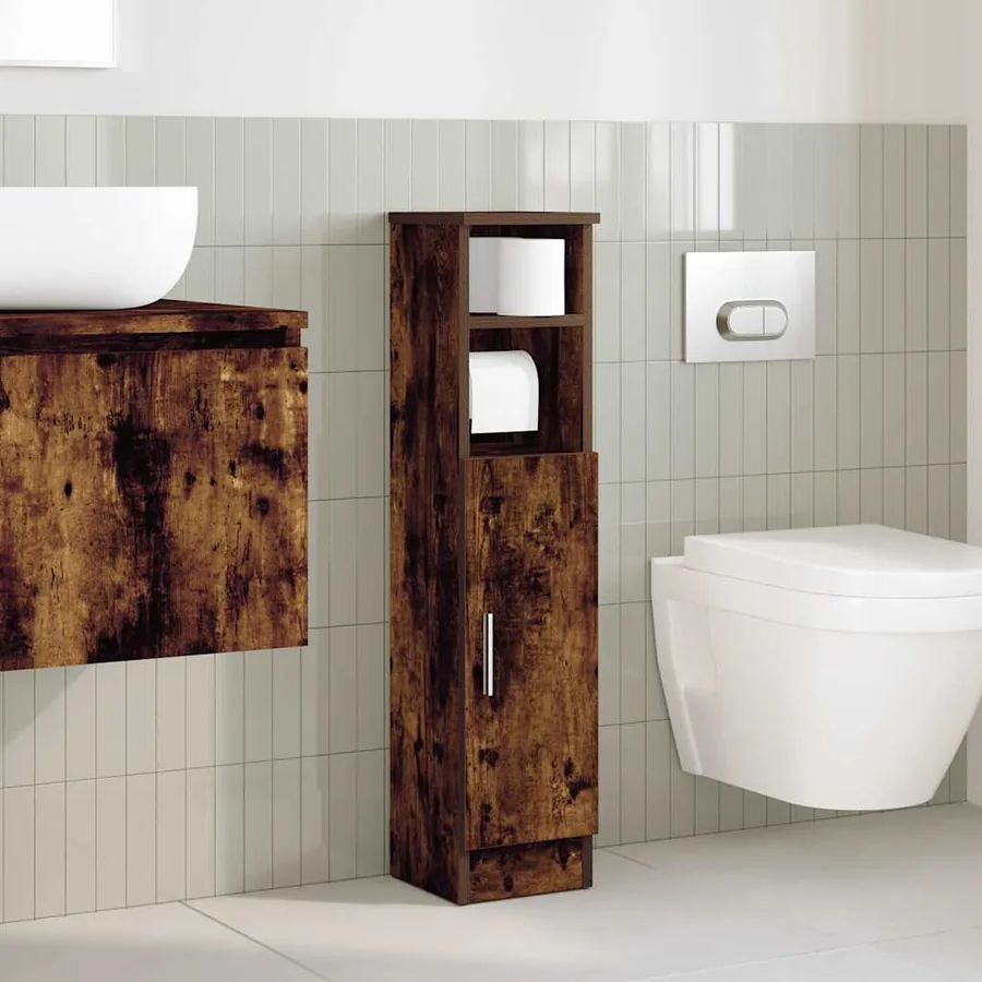 Meuble de salle de bain avec porte-rouleau chêne fumé - 3