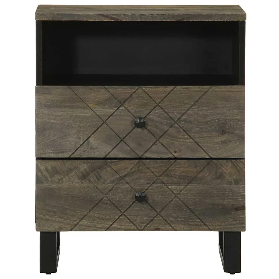 Table de chevet noir 50x33x62 cm bois de manguier solide - 3