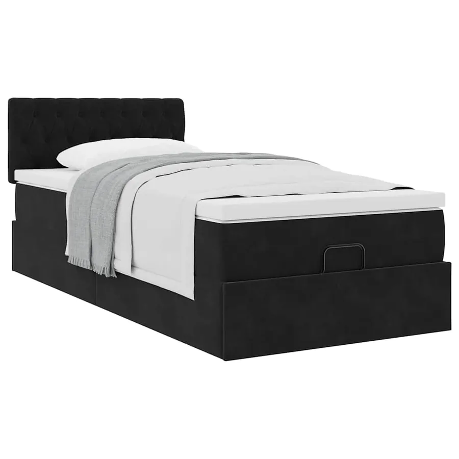 Cadre de lit ottoman avec matelas noir 90x190 cm velours - 4