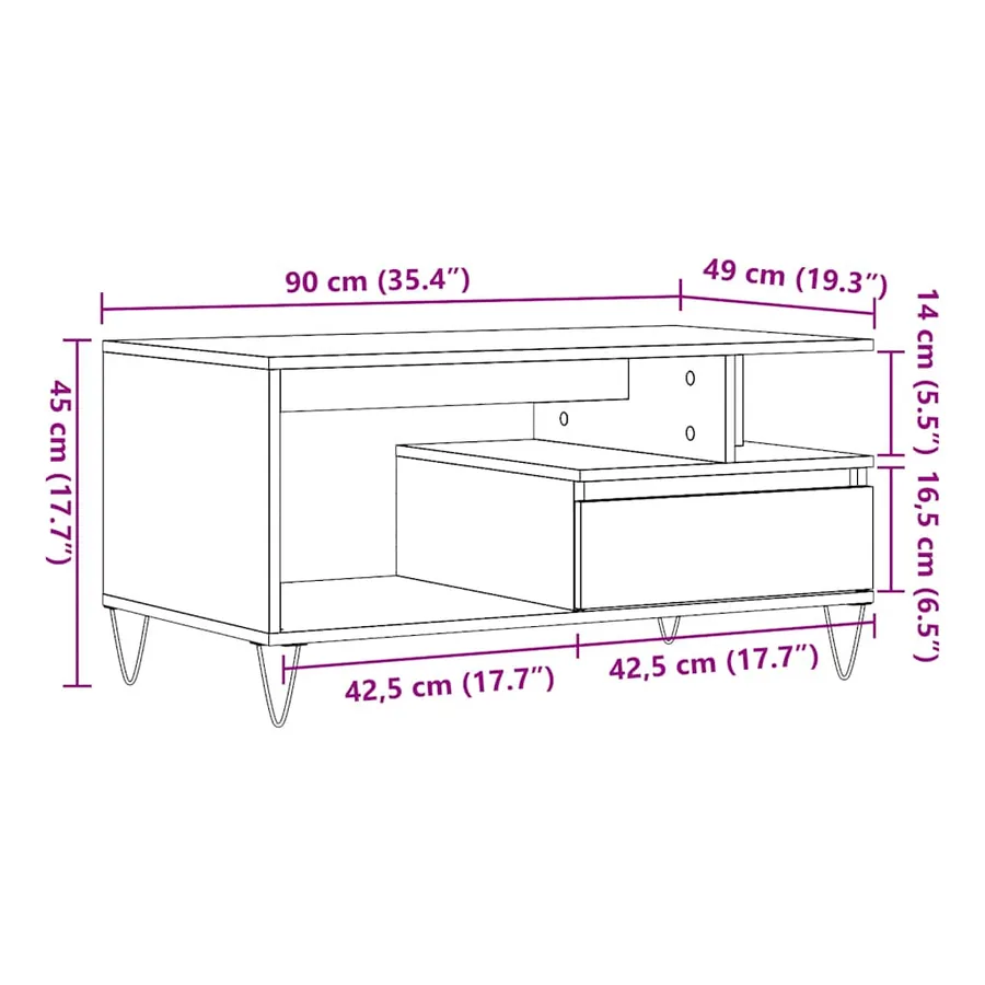 Table basse chêne artisanal 90x49x45 cm bois d'ingénierie - 11