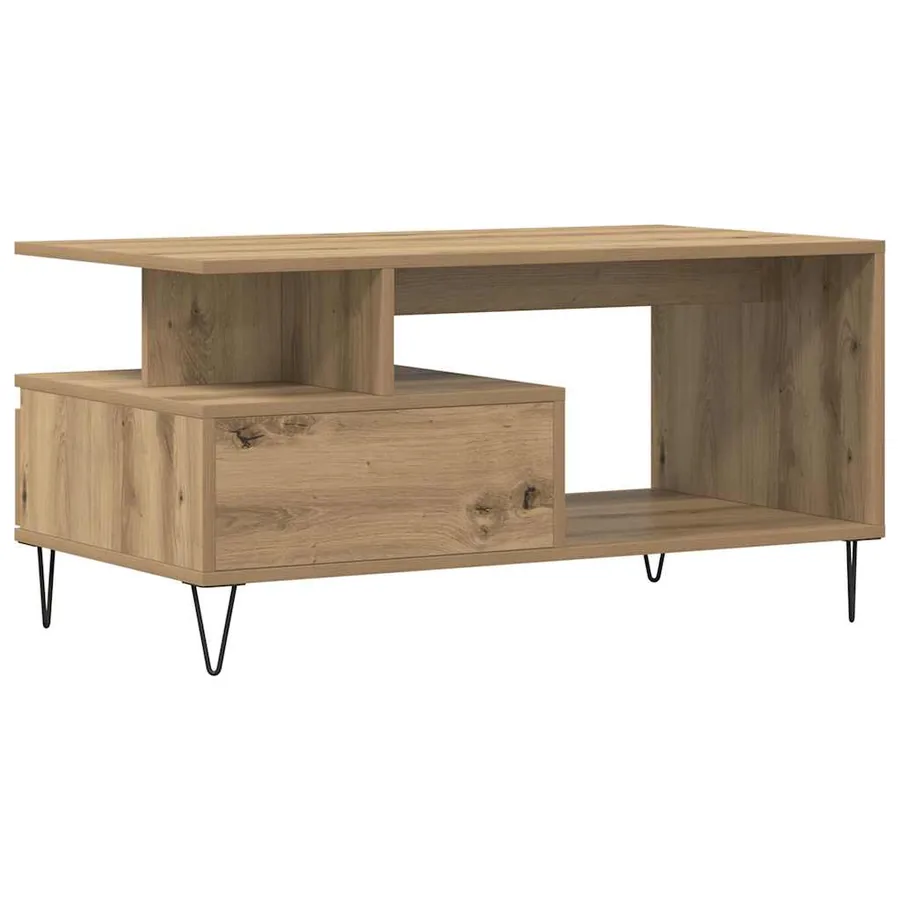 Table basse chêne artisanal 90x49x45 cm bois d'ingénierie - 7