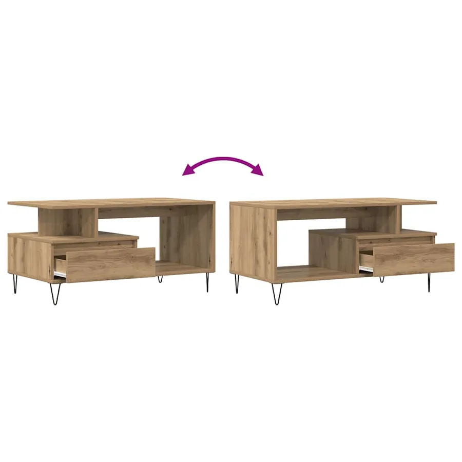 Table basse chêne artisanal 90x49x45 cm bois d'ingénierie - 8