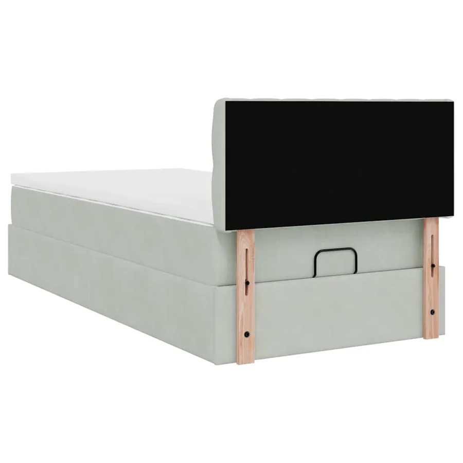 Cadre de lit ottoman et matelas gris clair 90x190 cm velours - 10