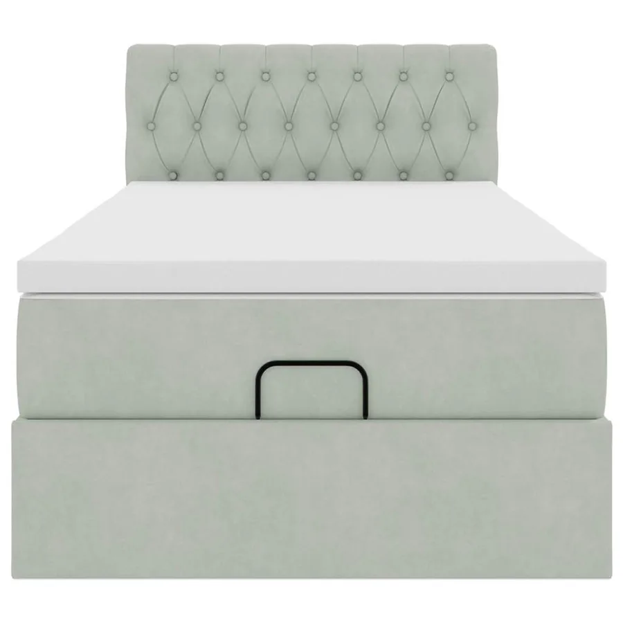 Cadre de lit ottoman et matelas gris clair 90x190 cm velours - 6