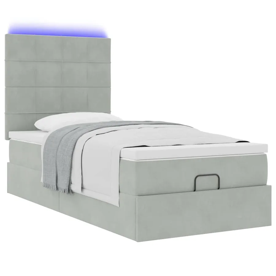 Cadre de lit ottoman et matelas gris clair 90x190 cm velours - 6