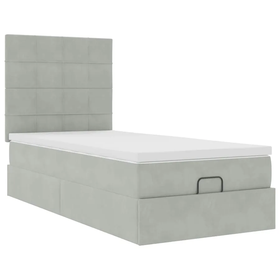 Cadre de lit ottoman et matelas gris clair 90x190 cm velours - 7