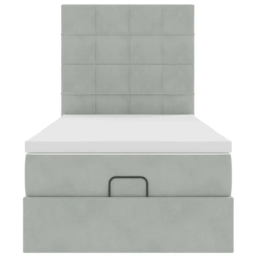 Cadre de lit ottoman et matelas gris clair 90x190 cm velours - 8