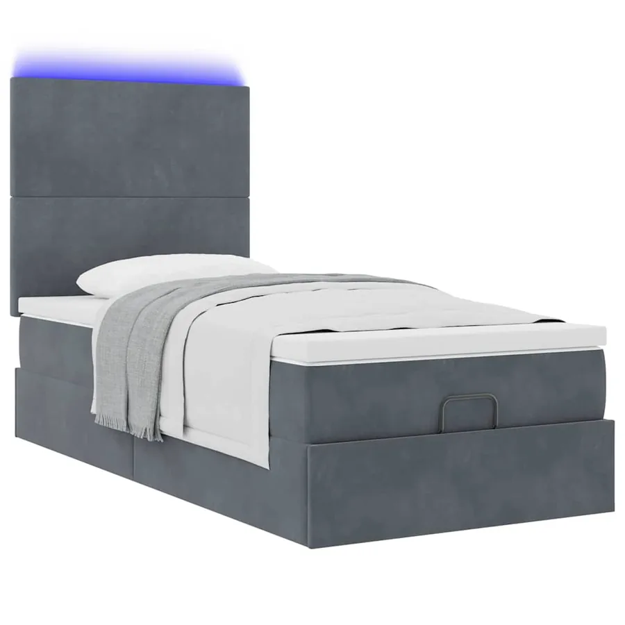 Cadre de lit ottoman avec matelas gris foncé 90x190 cm velours - 6