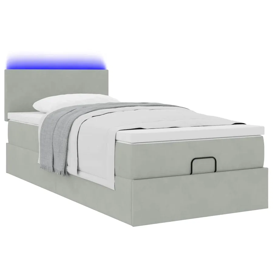 Cadre de lit ottoman et matelas gris clair 90x190 cm velours - 6