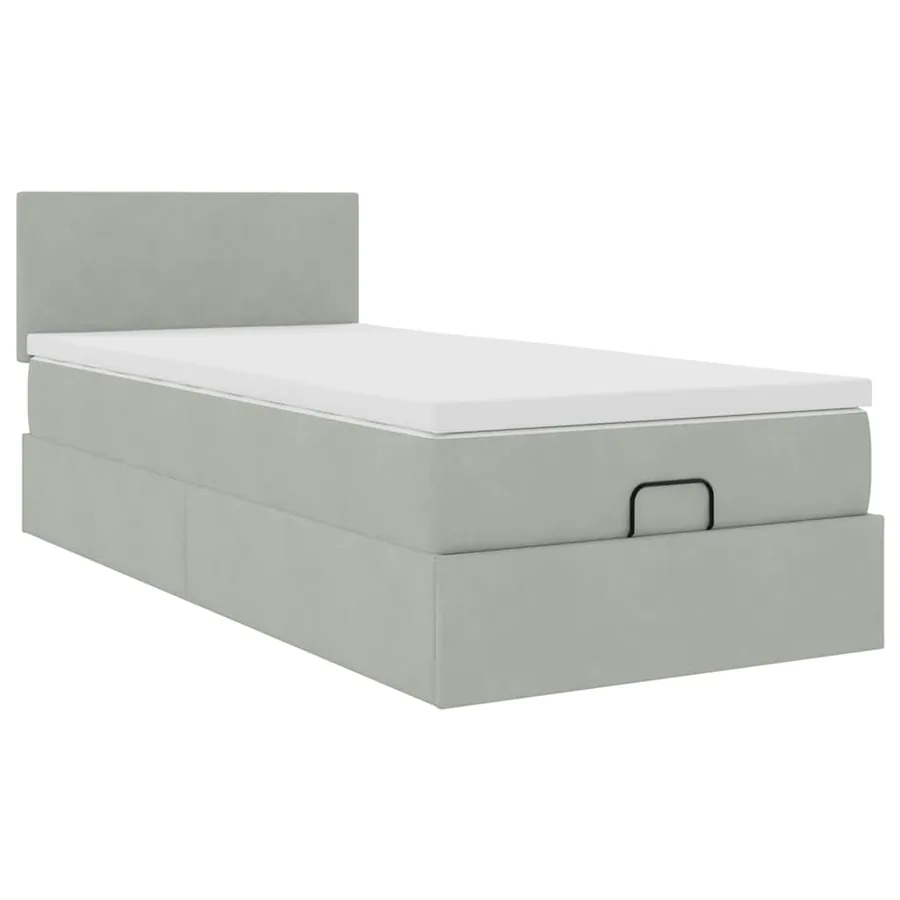 Cadre de lit ottoman et matelas gris clair 90x190 cm velours - 7