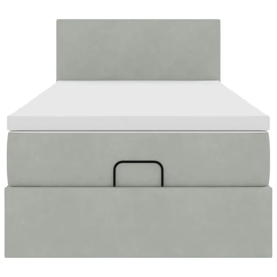 Cadre de lit ottoman et matelas gris clair 90x190 cm velours - 8