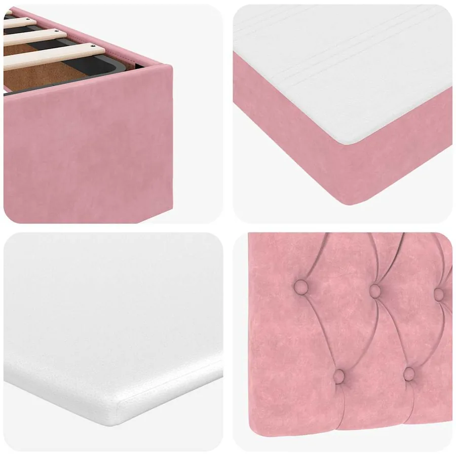 Cadre de lit ottoman avec matelas rose 90x190 cm velours - 14