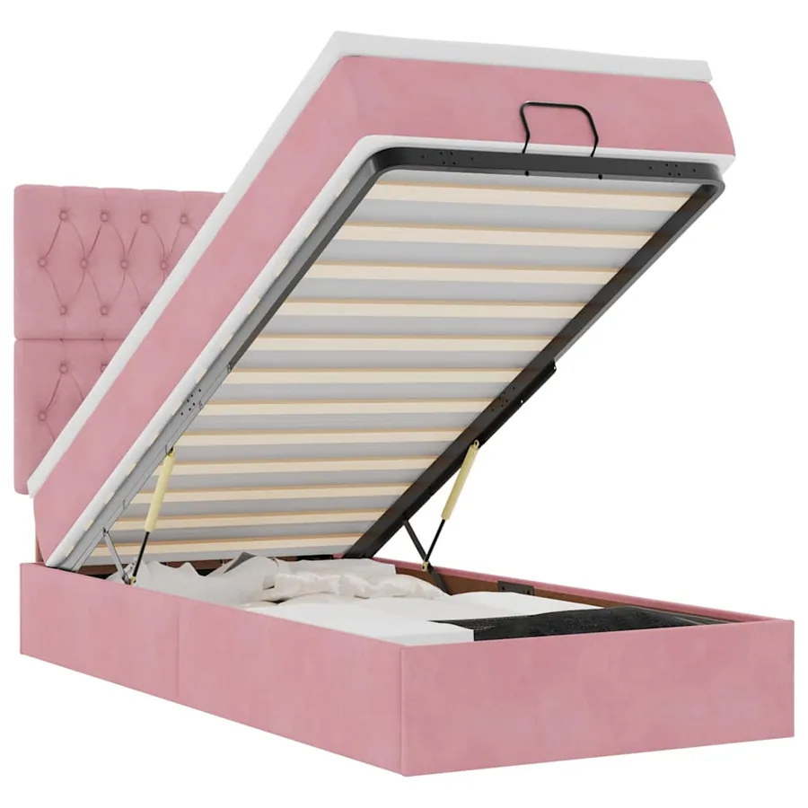 Cadre de lit ottoman avec matelas rose 90x190 cm velours - 2