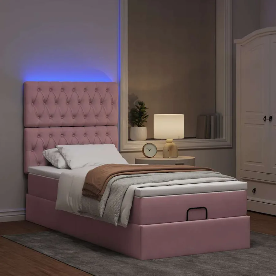 Cadre de lit ottoman avec matelas rose 90x190 cm velours - 3