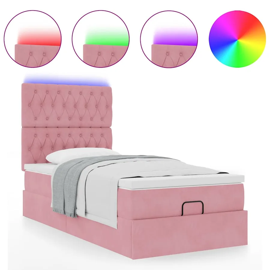 Cadre de lit ottoman avec matelas rose 90x190 cm velours - 5