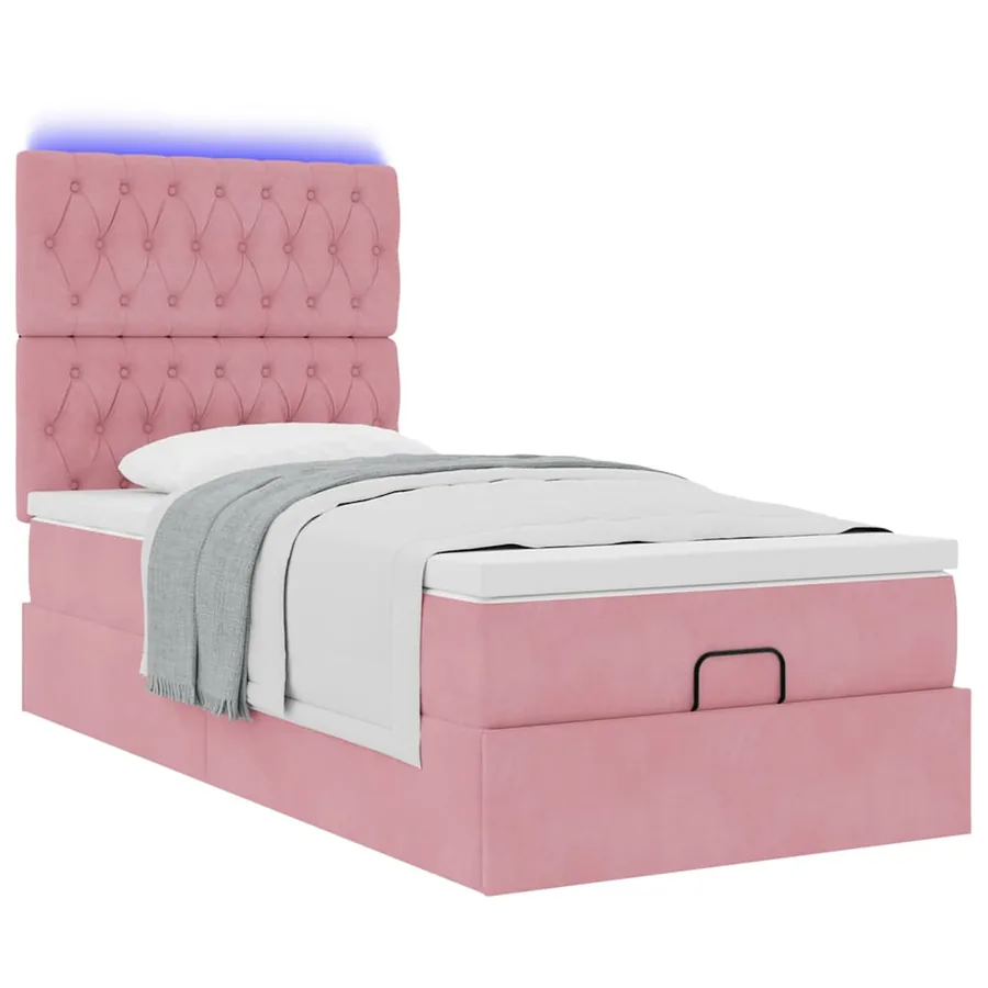 Cadre de lit ottoman avec matelas rose 90x190 cm velours - 6