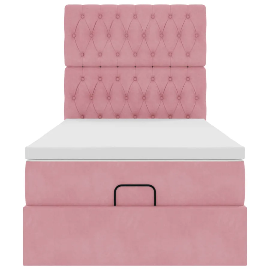 Cadre de lit ottoman avec matelas rose 90x190 cm velours - 8