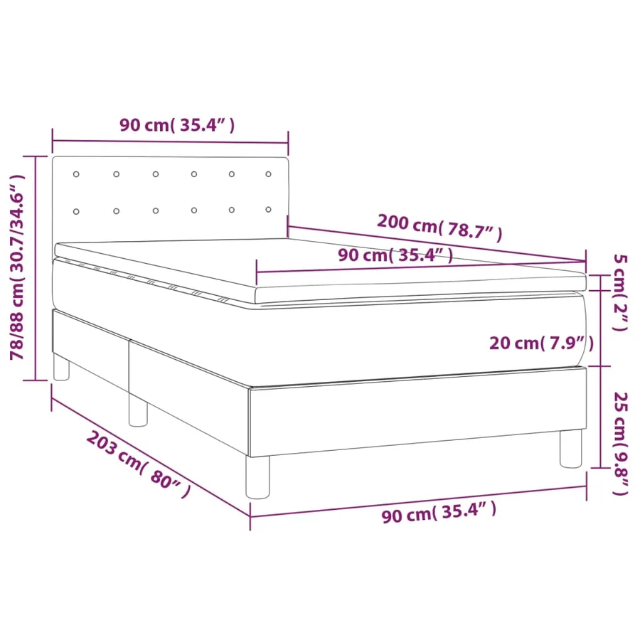 Sommier à lattes de lit avec matelas et LED Gris clair 90x200cm - 8